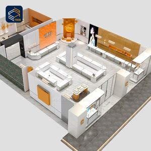 Comptoir d'exposition moderne pour bijouterie avec vitrine en verre et design d'armoire blanc et orange - Product Image 4