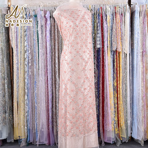 Newest Elegant Fabric Lace <strong>Material</strong> Bridal Beaded Pink French Fancy Embroidery <strong>Sequin</strong> Lace <strong>Stretch</strong> Fabric Wholesale for Sale - Product Image 2