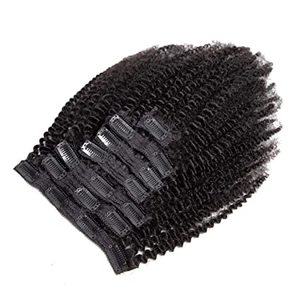 Vente en gros de cheveux humains vierges 4B 4C Extensions de cheveux afro bouclés à <span class=keywords><strong>clip</strong></span> 100% cheveux humains couleur naturelle 7 pièces par ensemble - Product Image 1