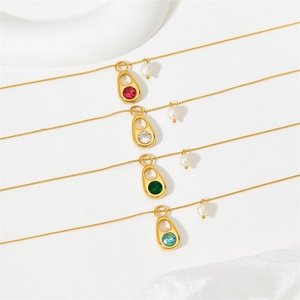 2023 Wholesale Pull <b>Ring</b> Pendant Green Gemstone Stainless Steel 18k Gold Plated Women's Clavicle Zircon Pendant <b>Necklace</b> - Product Image 1
