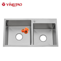 Évier de cuisine moderne YINGTAO en acier inoxydable 201/304, double bac, noir et argent, à encastrer, surface polie