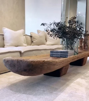 Table Basse Longue en Bois Massif de Bonne Qualité, Style Rétro Vintage Rustique Wabi-Sabi