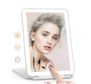 <span class=keywords><strong>Miroir</strong></span> de maquillage de voyage à LED 3 couleurs Modes d'éclairage USB rechargeable <span class=keywords><strong>Miroir</strong></span> cosmétique de table portable à écran tactile pour le voyage - Product Image 2