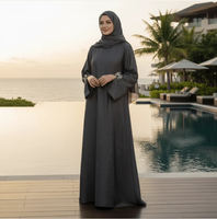 Robe Abaya en brocart marron 3D jacquard ornée de nœuds et de manches papillon avec ensemble hijab pour femmes musulmanes modestes, soirée