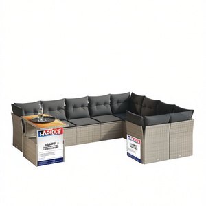 Ensemble de canapés de jardin modulaires Harkoge en rotin gris, 6 places, mobilier d'extérieur, design contemporain - Product Image 1