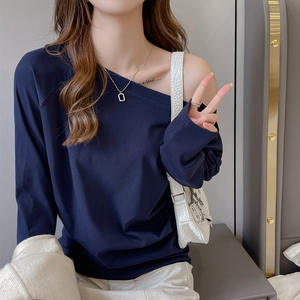 Automne à manches longues <span class=keywords><strong>Chic</strong></span> pulls chemises femmes élégant Slim Fit Blouse décontractée femmes mode solide col oblique chemise - Product Image 1