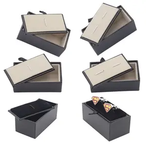 Fantastic Cheap Pu Leather Black Square Paper Two Band Cufflinks Or Tie Clip Tie Bar Packing Box