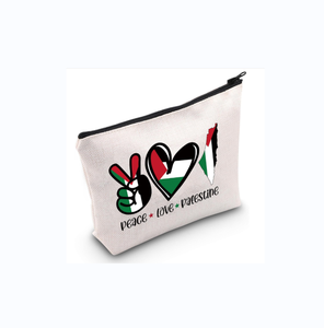 Bolsa de cosméticos Palestina Soporte Regalo de Palestina Paz Amor Palestina Gaza Jerusalén Maquillaje Bolsa con cremallera Bolsa Merch palestino - Product Image 1
