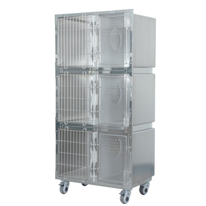 Jaulas apilables antiarañazos de acero inoxidable para gatos veterinarios con tabique mediano - Product Image 3