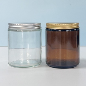 Candle Container 4oz 8oz Amber Clear Candle Vessel Luxury <b>Empty</b> Straight Sided Glass Candle <b>Jar</b> With Aluminum Metal Lids - Product Image 1