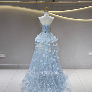 <span class=keywords><strong>Vestido</strong></span> de Noche Jfh138 <span class=keywords><strong>Azul</strong></span> Celeste sin Tirantes con Tul en Capas, Apliques Florales 3D, Espalda con Cordones, <span class=keywords><strong>Vestido</strong></span> de Fiesta Jancember - Product Image 5