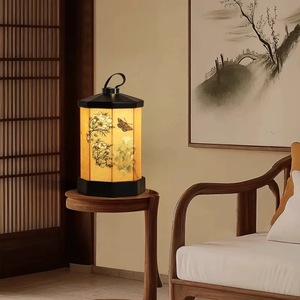 Chinese Style Hand Painted Floral Hexagonal Rechargeable Table Lamp Touch Control Led <b>Light</b> Bedroom Desk Lamp Ambient <b>Lighting</b> - Product Image 2