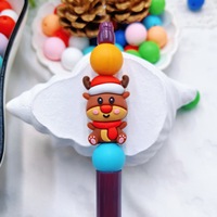 Perles en silicone 3D en forme de renne de Noël, style dessin animé, en gros, en stock pour stylo