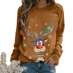 Nuova moda da <span class=keywords><strong>donna</strong></span> con motivo natalizio stampato a manica lunga Casual <span class=keywords><strong>t</strong></span>-<span class=keywords><strong>shirt</strong></span> XL girocollo in poliestere versione con maglione - Product Image 2