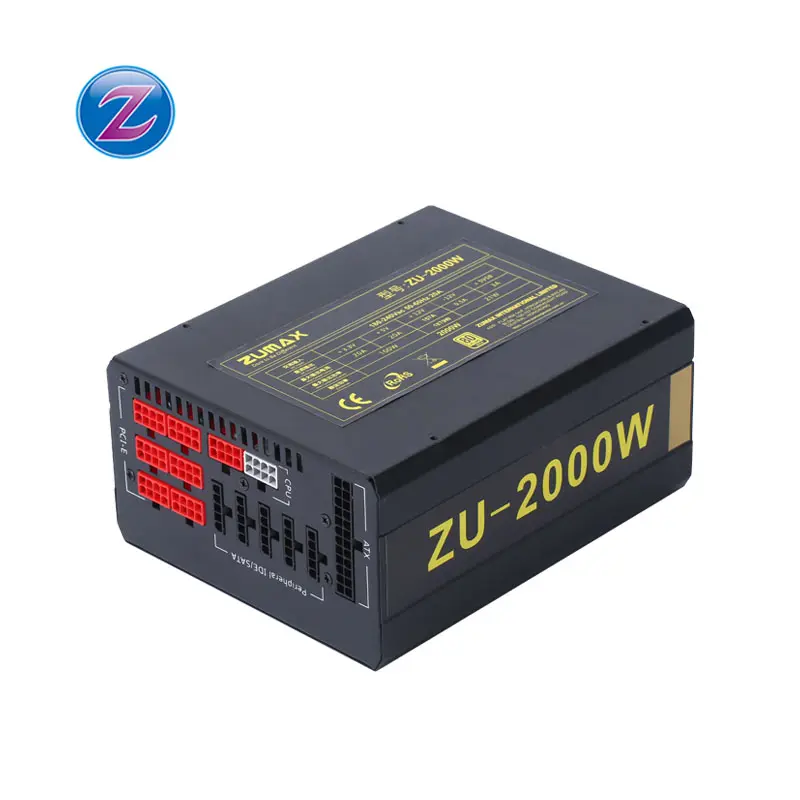 zumax 12V 2000w 80plus Gold Fully Modular Support 180-264V volt Machine PC Computer power supply