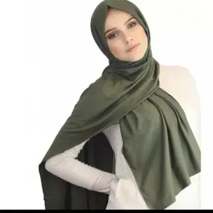 热卖新款素色高品质大尺寸运动衫围巾弹力头巾素色穆斯林女性高级运动衫棉头巾