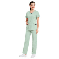 Nouvel arrivage 2026 – Ensemble de blouses d'infirmière tendance bicolore, extensible dans les quatre sens, uniforme d'hôpital color-block, manches courtes, col en V pour femme