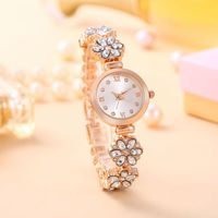 Jam Tangan Wanita Modis Jam Tangan Bunga Bulat Jam Tangan Kuarsa Tali Logam Indah Jam Gelang Kasual Sederhana Hadiah