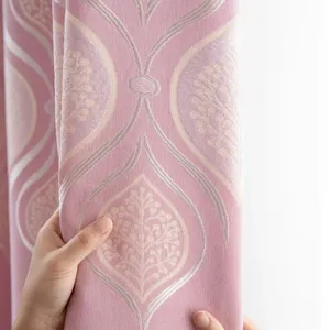 绍兴纺织品粉色叶子设计提花涤纶遮光窗帘窗帘卧室窗户面料