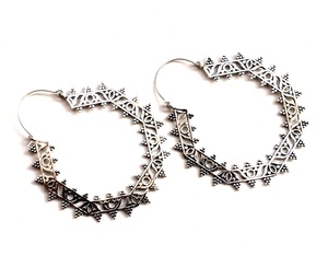 Boucles d'oreilles style Tribal indien, 1 pièce, hexagone en couleur argent, cerceau - Product Image 4