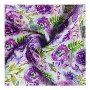 Цифровая печать ткань хлопок ткани Seersucker фиолетовый цветочный дизайн пузырьковая ткань