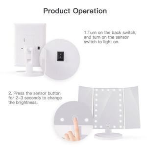 Miroir de maquillage grossissant à LED, miroir triple pliable éclairé, miroirs cosmétiques avec lumière - Product Image 3
