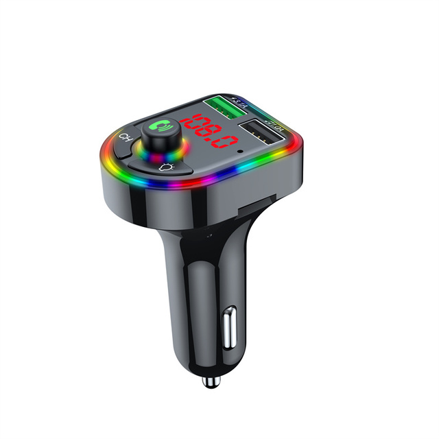 Car MP3 for Bluetooth Player with Atmosphere Light FM Transmitter & Receiver Hands-Free Function 12-24V Phone Holder