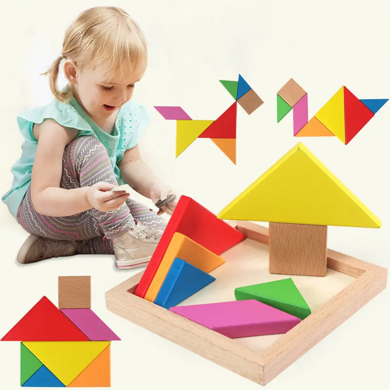 Tangram de madeira DIY para crianças, jogo de tabuleiro 3D educacional para bebês, quebra-cabeças 3D para crianças, brinquedo de madeira feito de faça você mesmo, novidade de 2024