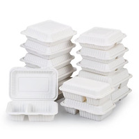 Contenitore per Alimenti in Plastica Bianco da 25oz, Adatto al Microonde, con Coperchio a Cerniera, 2 Scomparti, Monouso