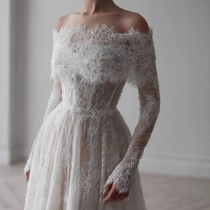 SF2325F <b>Drop</b> Shipping New Hot Selling off Shoulder Fashionable Lace Long Sleeve Trailing Bridal Wedding Dress - Product Image 4
