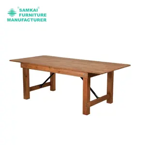 SK-YHZ-A001 Mesa e cadeiras de madeira para casamento, mesa de pinho para fazenda, estilo rústico de madeira maciça e dura, atacado de fábrica