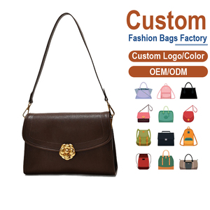 Factory Custom Vintage Crossbody Bag Women Premium <b>Leather</b> Shoulder Handbag with Gold Floral Clasp - Product Image 1