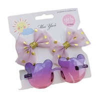 Lunettes de soleil anti-UV mignonnes à motif floral, lot de 3, accessoires pour photos d'enfants, cadeau pour bébés filles, ensemble de lunettes de soleil avec double nœud papillon et bandeau pour cheveux