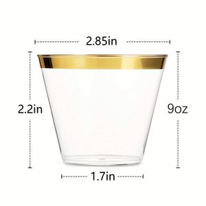 9 oz Disposable <b>Plastic</b> Party <b>Cups</b> Gold <b>Plastic</b> <b>Cups</b> Elegant Clear <b>Plastic</b> <b>Cups</b> Gold Rimmed Disposable Cocktail Wine Glasses - Product Image 2