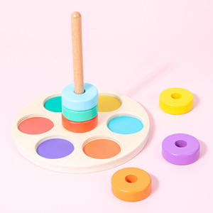 Juguete de Madera con Anillos de Colores, Torre Arcoíris, Juego Educativo de Combinación de Colores, Juguetes Educativos para Bebés, Venta al Por Mayor - Product Image 5