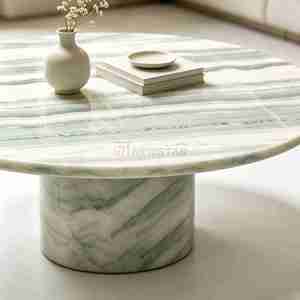 Mesa de Centro Redonda con Tapa de Mármol, Estilo Contemporáneo, Altura Ajustable, Ecológica, para Sala de Estar, Decoración del Hogar - Product Image 3