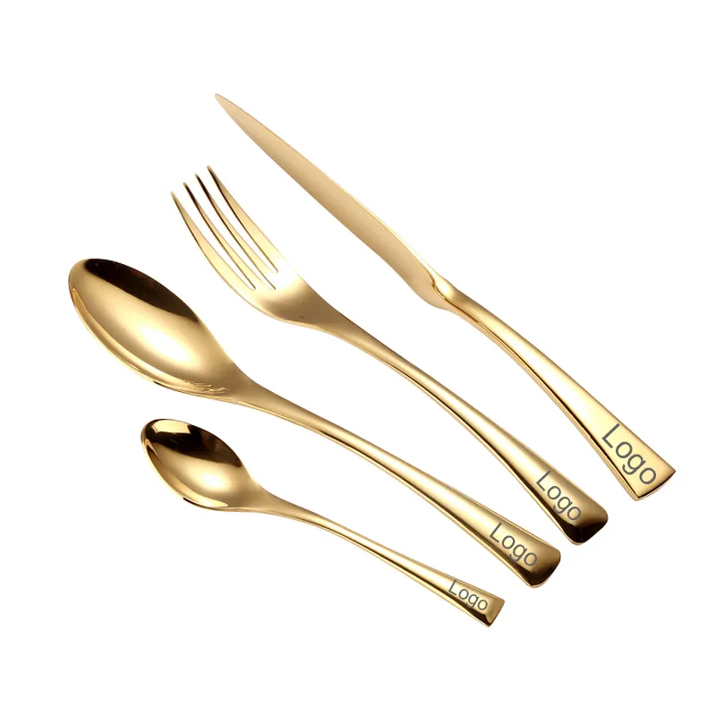 New Design 4/16/24pcs Mirror Polish Golden Flatware Knife Fork Spoon Set Stainless Steel Gold Plated Cutlery Set For Wedding