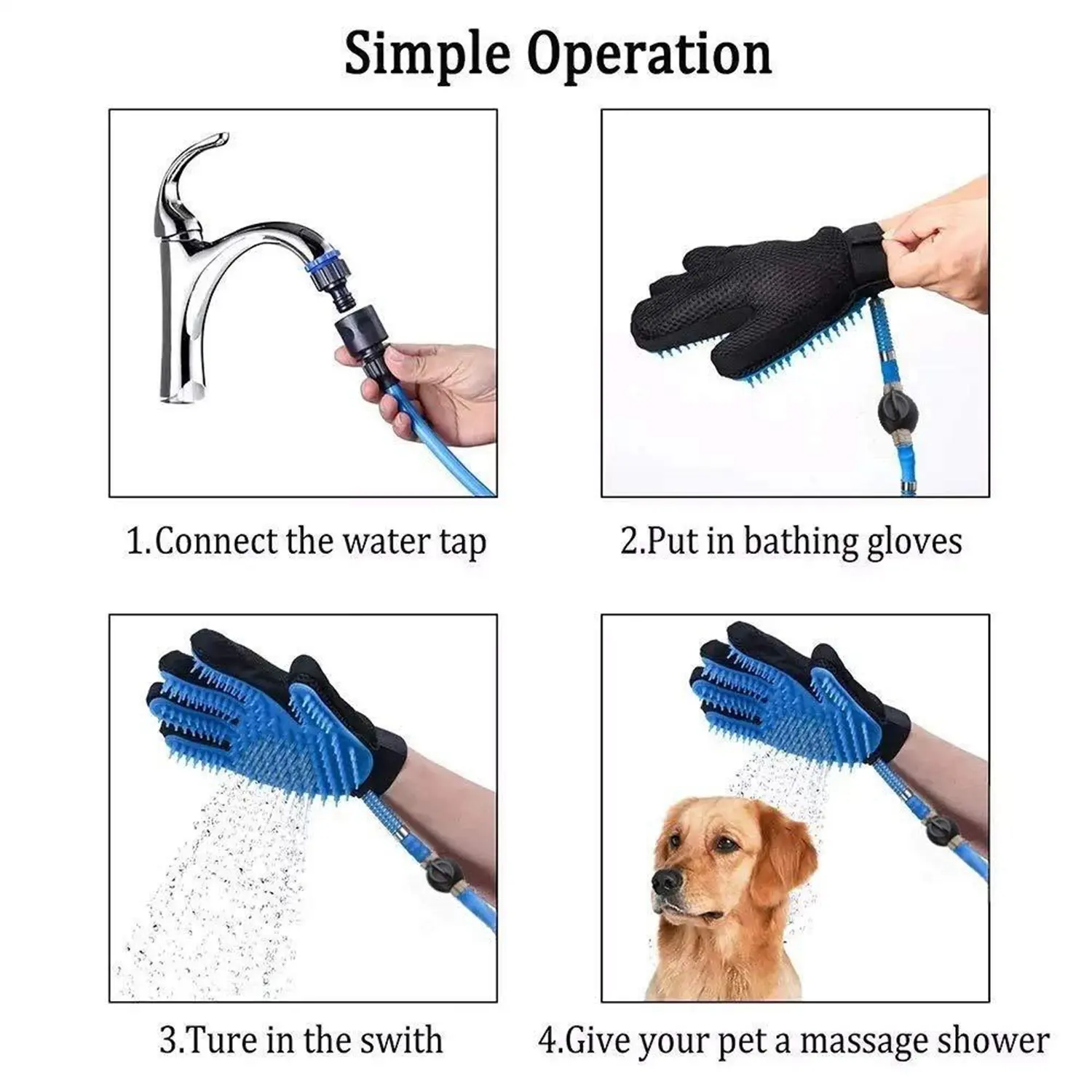 Adjustable head handheld long hose sprayer pets cleaning shower tool dog cat bathing washing gloves