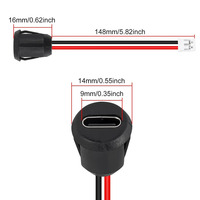 Conectores USB-C Hembra a Macho para Cargador, Conectores de Crimpado para Chasis, Negros, Redondos, Directos, Resistentes al Agua