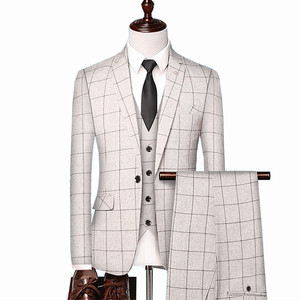 Ensemble 3 pièces haut de gamme pour <span class=keywords><strong>homme</strong></span> Veste de costume en laine respirante Pantalon ajusté <span class=keywords><strong>Gilet</strong></span> à carreaux pour <span class=keywords><strong>mariage</strong></span>, banquets et affaires - Product Image 3