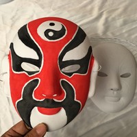 Masque d'opéra de Pékin en plastique à peindre soi-même, blanc, floqué, pour enfants, avec cordon offert, motif coloré