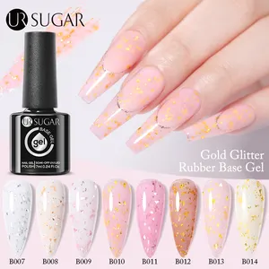 UR SUGAR Glitter Base Coat Nail Suppliers Custom Brand Logo And Bottle Size Professional Gold Rubber Base Gel For Salon School