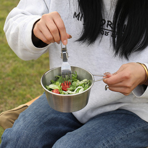 Juego de cubiertos plegables de acero inoxidable para exteriores, cuchillo, tenedor, cuchara, utensilios portátiles para acampar y picnic, juego de tres piezas - Product Image 2