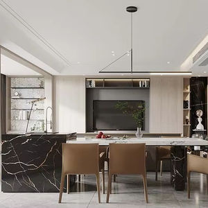 Armoires de cuisine de style moderne en bois massif avec étagères ouvertes et éclairage LED - Product Image 1