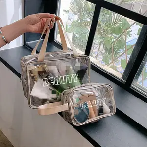PVC şeffaf kozmetik çantası, büyük kapasiteli su geçirmez makyaj çantası, basit el plaj çantası, taşınabilir kozmetik saklama çantası