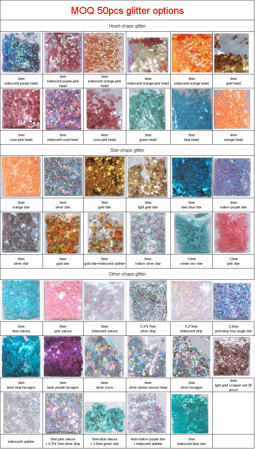 Opzione glitter MOQ 50 pz