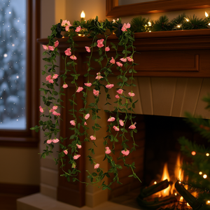 พวงมาลัยดอกไม้ประดิษฐ์สีชมพู Eb ขนาด 59 นิ้ว สำหรับแขวนผนัง ตกแต่งเทศกาลคริสต์มาส สไตล์ดั้งเดิม - Product Image 2