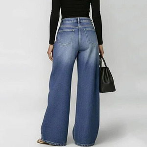 <span class=keywords><strong>Jean</strong></span> large <span class=keywords><strong>taille</strong></span> <span class=keywords><strong>haute</strong></span> pour <span class=keywords><strong>femme</strong></span> RNSHANGER en denim <span class=keywords><strong>bleu</strong></span> avec découpes à œillets dorés, coupe ample, style streetwear décontracté Y2K - Product Image 6