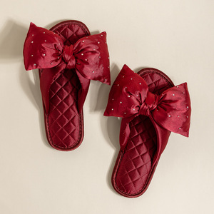 China Wedding Slippers Female Wedding Supplies Festive Couple Bow New Opening Red Factory Direct Sales - Product Image 1