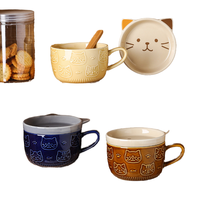 Tasse en céramique gaufrée Shiba Inu Cat de style japonais Design de dessin animé de grande valeur pour la maison Tasse à flocons d'avoine/tasse à café